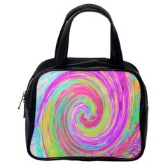 Groovy Abstract Pink And Blue Liquid Swirl Painting Classic Handbag (one Side) by myrubiogarden