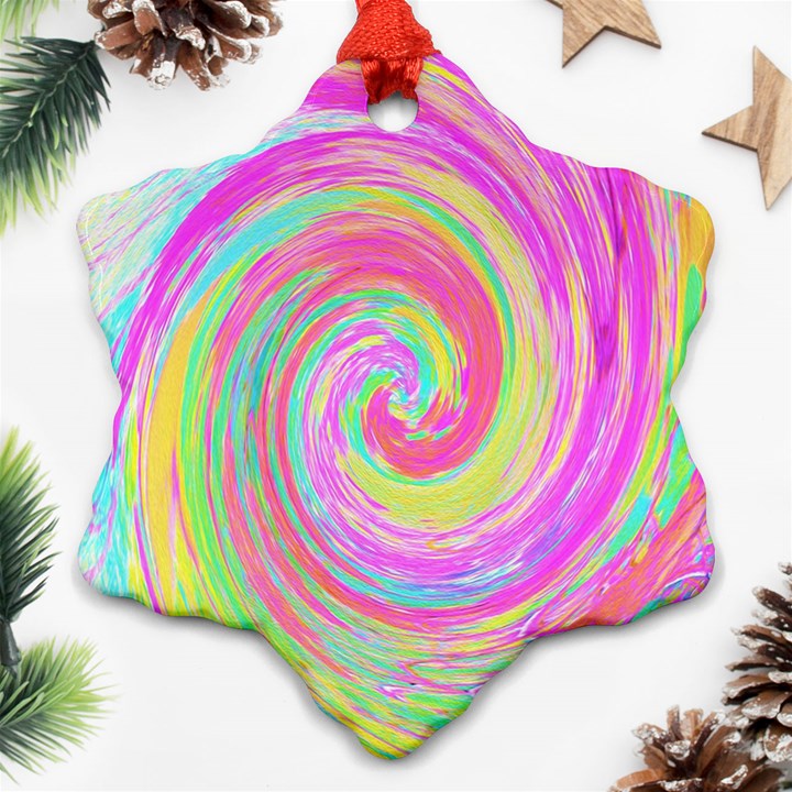 Groovy Abstract Pink And Blue Liquid Swirl Painting Ornament (Snowflake)