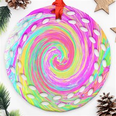 Groovy Abstract Pink And Blue Liquid Swirl Painting Round Filigree Ornament (two Sides)