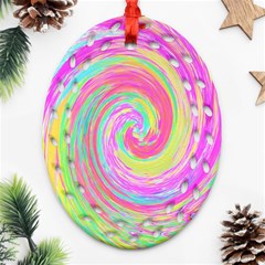 Groovy Abstract Pink And Blue Liquid Swirl Painting Ornament (oval Filigree)