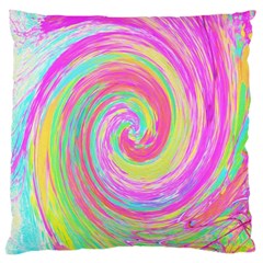 Groovy Abstract Pink And Blue Liquid Swirl Painting Large Cushion Case (two Sides) by myrubiogarden