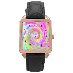 Groovy Abstract Pink And Blue Liquid Swirl Painting Rose Gold Leather Watch  by myrubiogarden