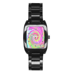 Groovy Abstract Pink And Blue Liquid Swirl Painting Stainless Steel Barrel Watch