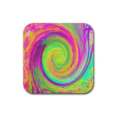 Groovy Abstract Purple And Yellow Liquid Swirl Rubber Coaster (square)  by myrubiogarden