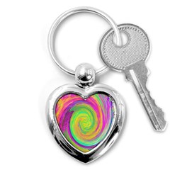 Groovy Abstract Purple And Yellow Liquid Swirl Key Chains (heart)  by myrubiogarden