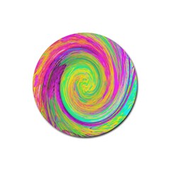 Groovy Abstract Purple And Yellow Liquid Swirl Rubber Round Coaster (4 Pack) 