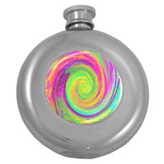 Groovy Abstract Purple And Yellow Liquid Swirl Round Hip Flask (5 Oz) by myrubiogarden