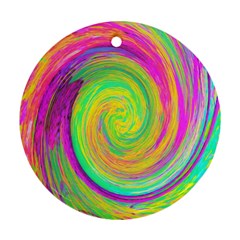 Groovy Abstract Purple And Yellow Liquid Swirl Round Ornament (two Sides) by myrubiogarden