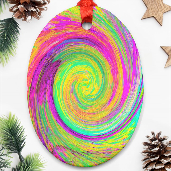 Groovy Abstract Purple And Yellow Liquid Swirl Oval Ornament (Two Sides)