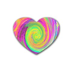 Groovy Abstract Purple And Yellow Liquid Swirl Rubber Coaster (heart)  by myrubiogarden