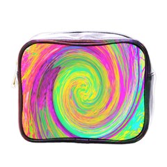 Groovy Abstract Purple And Yellow Liquid Swirl Mini Toiletries Bag (one Side) by myrubiogarden