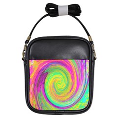 Groovy Abstract Purple And Yellow Liquid Swirl Girls Sling Bag by myrubiogarden