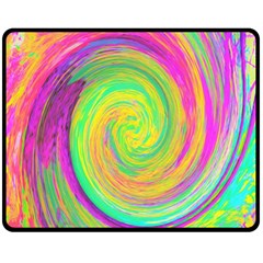 Groovy Abstract Purple And Yellow Liquid Swirl Fleece Blanket (medium)  by myrubiogarden