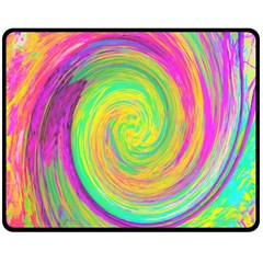 Groovy Abstract Purple And Yellow Liquid Swirl Double Sided Fleece Blanket (medium)  by myrubiogarden