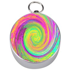 Groovy Abstract Purple And Yellow Liquid Swirl Silver Compasses by myrubiogarden