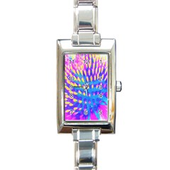 Pink, Blue And Yellow Abstract Coneflower Rectangle Italian Charm Watch by myrubiogarden