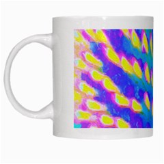 Pink, Blue And Yellow Abstract Coneflower White Mugs by myrubiogarden