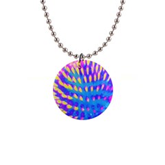 Pink, Blue And Yellow Abstract Coneflower 1  Button Necklace