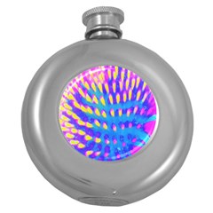 Pink, Blue And Yellow Abstract Coneflower Round Hip Flask (5 Oz) by myrubiogarden