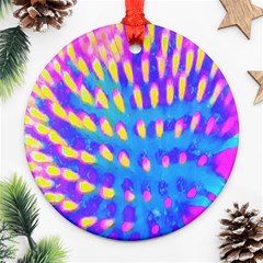 Pink, Blue And Yellow Abstract Coneflower Round Ornament (two Sides)