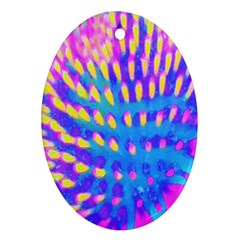 Pink, Blue And Yellow Abstract Coneflower Oval Ornament (two Sides) by myrubiogarden