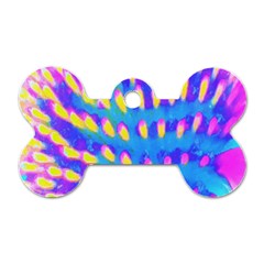 Pink, Blue And Yellow Abstract Coneflower Dog Tag Bone (one Side)