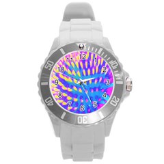 Pink, Blue And Yellow Abstract Coneflower Round Plastic Sport Watch (l) by myrubiogarden