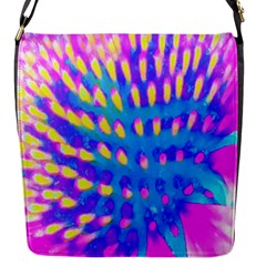 Pink, Blue And Yellow Abstract Coneflower Flap Closure Messenger Bag (s) by myrubiogarden