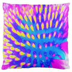 Pink, Blue And Yellow Abstract Coneflower Large Flano Cushion Case (one Side) by myrubiogarden