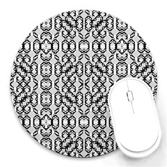 Black And White Intricate Modern Geometric Pattern Round Mousepads by dflcprintsclothing