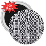 Black And White Intricate Modern Geometric Pattern 3  Magnets (100 pack) Front