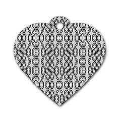 Black And White Intricate Modern Geometric Pattern Dog Tag Heart (one Side)