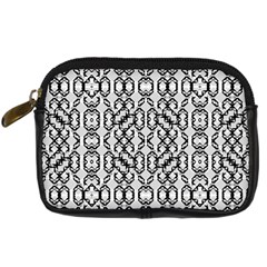 Black And White Intricate Modern Geometric Pattern Digital Camera Leather Case by dflcprintsclothing