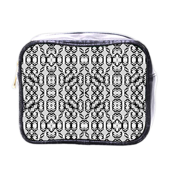 Black And White Intricate Modern Geometric Pattern Mini Toiletries Bag (One Side)