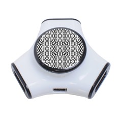 Black And White Intricate Modern Geometric Pattern 3-port Usb Hub by dflcprintsclothing