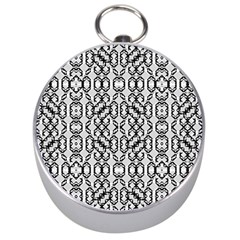 Black And White Intricate Modern Geometric Pattern Silver Compasses