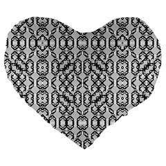 Black And White Intricate Modern Geometric Pattern Large 19  Premium Flano Heart Shape Cushions by dflcprintsclothing