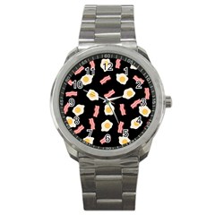 Bacon And Egg Pop Art Pattern Sport Metal Watch by Valentinaart