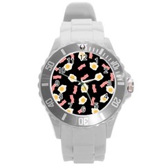 Bacon And Egg Pop Art Pattern Round Plastic Sport Watch (l) by Valentinaart