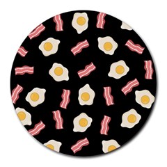 Bacon And Egg Pop Art Pattern Round Mousepads by Valentinaart