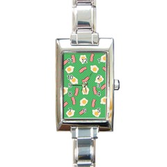 Bacon And Egg Pop Art Pattern Rectangle Italian Charm Watch by Valentinaart