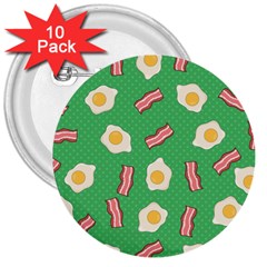 Bacon And Egg Pop Art Pattern 3  Buttons (10 Pack)  by Valentinaart