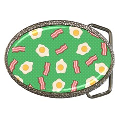 Bacon And Egg Pop Art Pattern Belt Buckles by Valentinaart