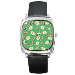 Bacon And Egg Pop Art Pattern Square Metal Watch by Valentinaart