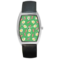 Bacon And Egg Pop Art Pattern Barrel Style Metal Watch by Valentinaart