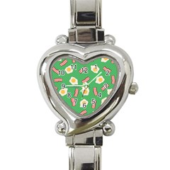 Bacon And Egg Pop Art Pattern Heart Italian Charm Watch by Valentinaart