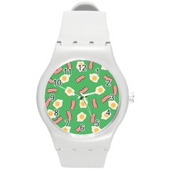 Bacon And Egg Pop Art Pattern Round Plastic Sport Watch (m) by Valentinaart