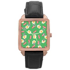 Bacon And Egg Pop Art Pattern Rose Gold Leather Watch  by Valentinaart