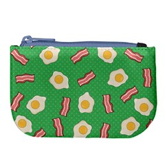 Bacon And Egg Pop Art Pattern Large Coin Purse by Valentinaart