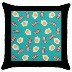 Bacon And Egg Pop Art Pattern Throw Pillow Case (black) by Valentinaart